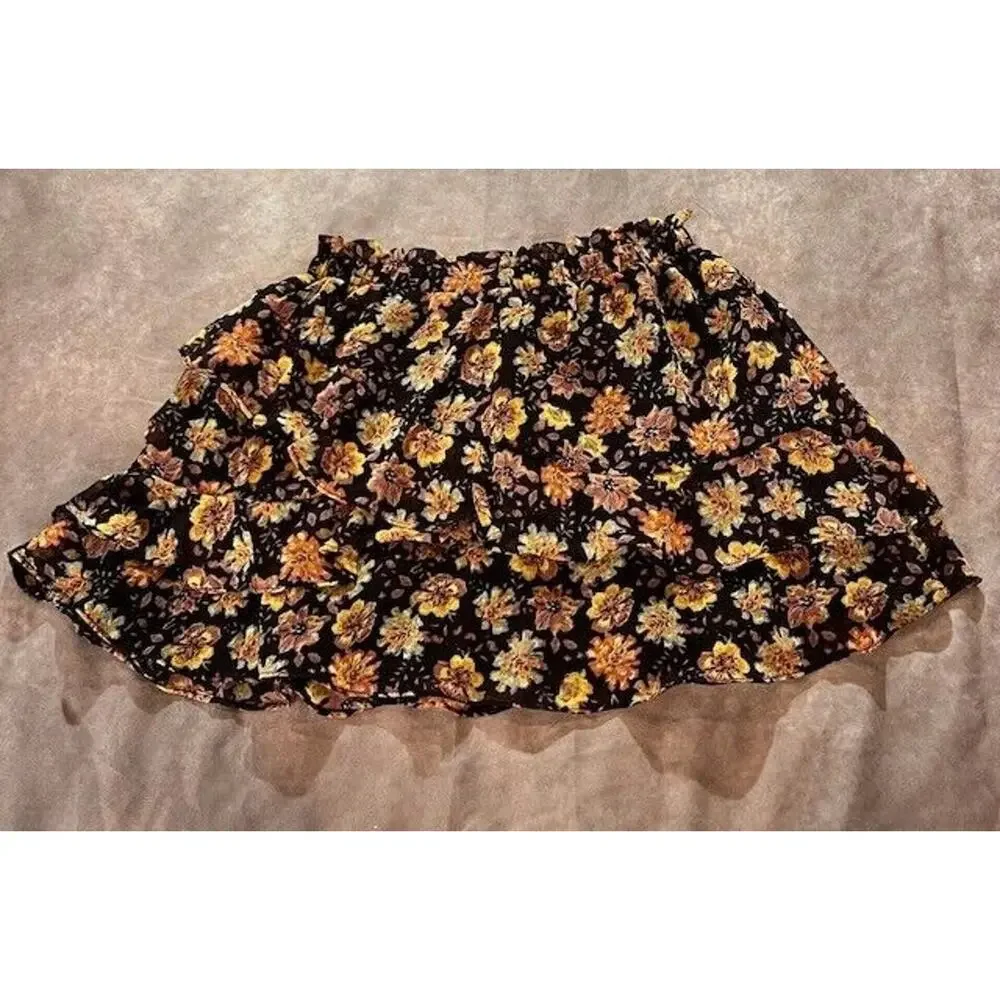 Aqua Womens Tapestry Floral‎ Mini Skirt Ruffle Elastic Waist Pull On Size XS NWT